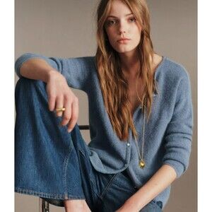La Maille Sezane Gaspard Cardigan Sweater Medium Vintage Blue Mohair Alpaca